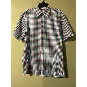 Saddlebred LT Button Up Short Sleeve‎ Shirt Men Blue/Red/White Plaid